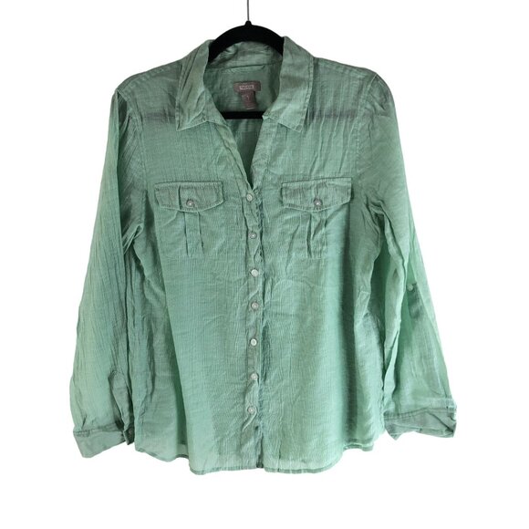 Chicos Womens Lightweight Casual Button-Down Shirt Green Size M/8 (Chico's 1) - Picture 1 of 4
